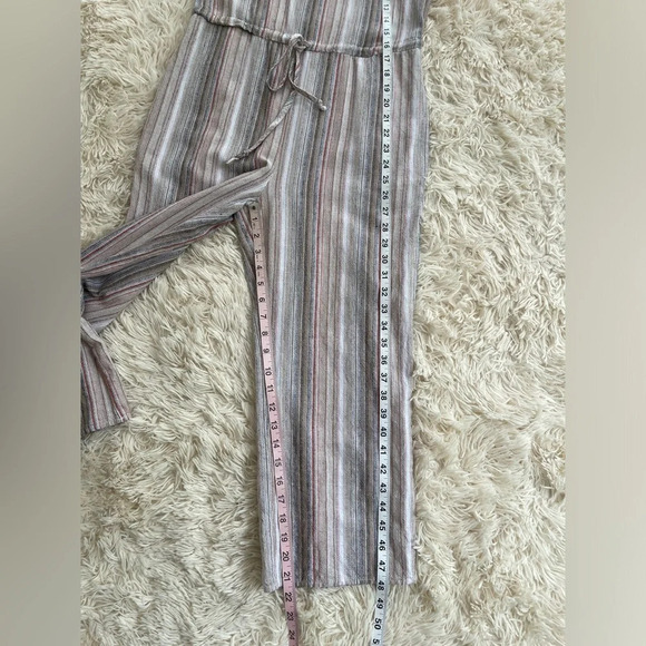 DREW Striped Linen Blend Jumpsuit Brown Tan Sleeveless Drawstring pockets SZ S - Picture 4 of 9